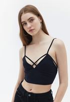 Women Black Crop Top with Pipe Seam Detail