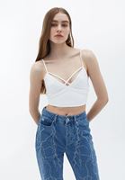 Women Cream Crop Top with Pipe Seam Detail