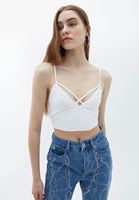 Women Cream Crop Top with Pipe Seam Detail