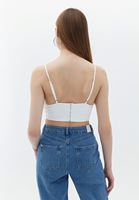 Women Cream Crop Top with Pipe Seam Detail