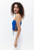 Bayan Mavi Askısız Crop Top