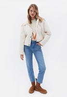 Women Cream Padded Crop Jacket