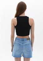 Bayan Siyah Bağlama Detaylı Crop Top