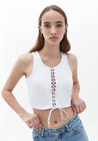 Women White Crop Top with Tie-up Detail