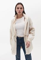 Women Cream Hooded Loose Fit Raincoat