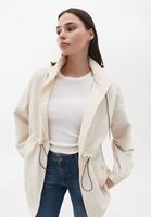 Women Cream Hooded Loose Fit Raincoat