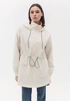 Women Cream Hooded Loose Fit Raincoat