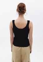 Women Black Scope Neck Singlet with Snap Fastener Detail