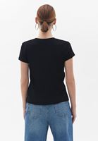 Women Black Cotton Crew Neck Tshirt