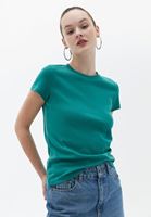 Women Green Cotton Crew Neck Tshirt