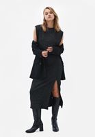 Women Black Midi Skirt with Slit Detail