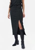 Women Black Midi Skirt with Slit Detail