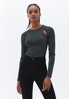 Women Black Sweater with Cut-out Detail