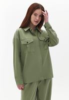 Women Green Oversize Shirt with Pocket Detail