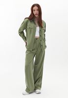 Women Green Oversize Shirt with Pocket Detail