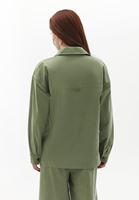 Women Green Oversize Shirt with Pocket Detail