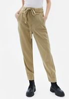 Women Beige Baggy Fit Pants with Belt