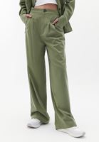 Women Green Pleated High Rise Wide Leg Pants