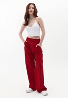 Women Bordeaux Pleated High Rise Wide Leg Pants