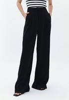 Women Black High Rise Wide Leg Pants