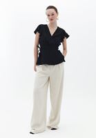 Women Beige High Rise Wide Leg Pants