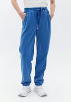 Women Blue Mid Rise Carrot Fit Pants