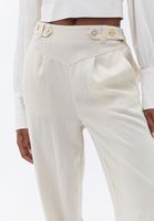 Women Cream High Rise Straight Fit Pants