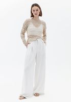 Women Cream High Rise Wide Leg Pants