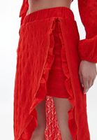 Women Red Cotton High Rise Midi Skirt