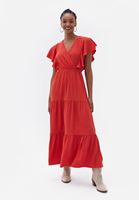 Women Red Double Breast Maxi Dress