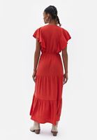 Women Red Double Breast Maxi Dress