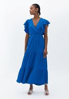 Women Blue Double Breast Maxi Dress