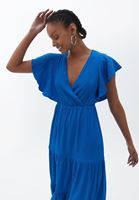 Women Blue Double Breast Maxi Dress