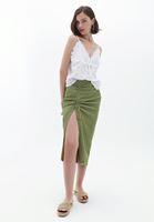 Women Green Midi Skirt with Slit