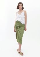 Women Green Midi Skirt with Slit