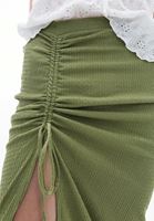 Women Green Midi Skirt with Slit