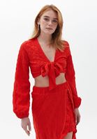 Women Red Crop Blouse with Tie-up Detail