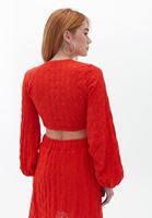 Women Red Crop Blouse with Tie-up Detail