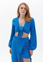 Women Blue Crop Blouse with Tie-up Detail