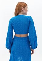 Women Blue Crop Blouse with Tie-up Detail