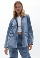 Women Blue Cotton Denim Blazer