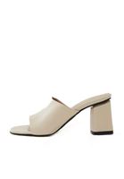 Women Beige Mules with Flare Heels