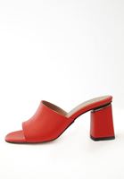 Women Red Mules with Flare Heels