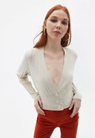 Women Cream Crop Cardigan with Buttons