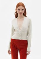 Women Cream Crop Cardigan with Buttons