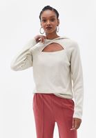 Women Cream Hooded Sweatshirt with Cut Out Detail