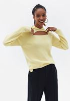 Women Yellow Hooded Sweatshirt with Cut Out Detail