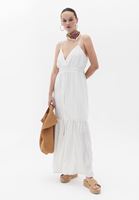 Women Cream Loose Fit Dress with Thin Straps