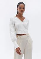 Women Cream Gipped Crop Blouse