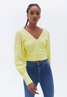 Women Yellow Gipped Crop Blouse